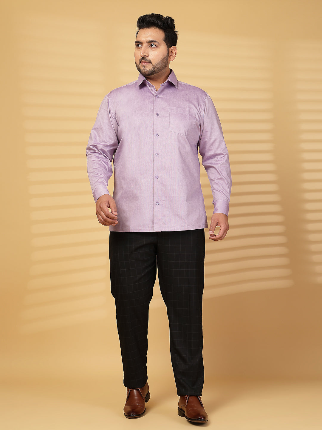 Plus Size Men Purple Comfort Regular Fit Solid Formal Shirt