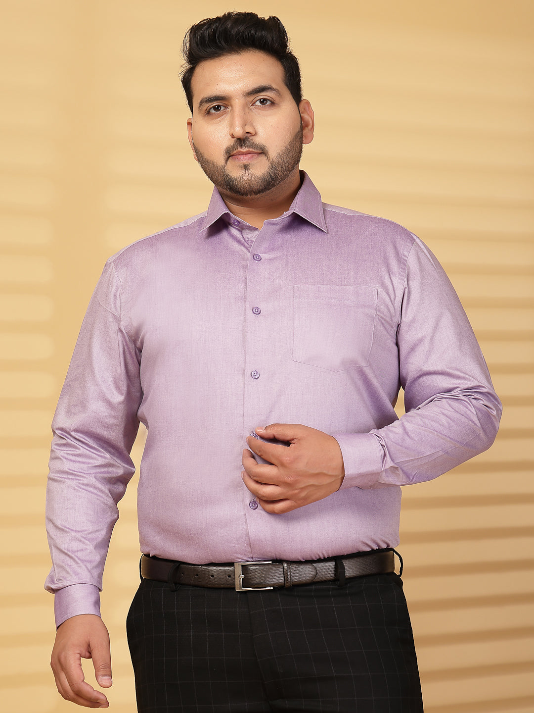 Plus Size Men Purple Comfort Regular Fit Solid Formal Shirt