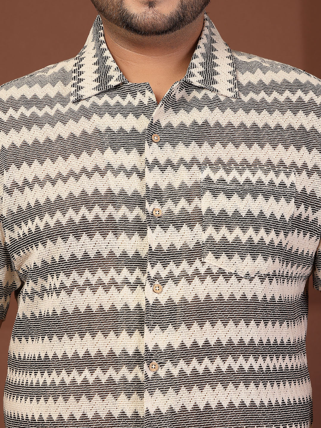 Plus Size Cuban Collar Crochet Resist Shirt