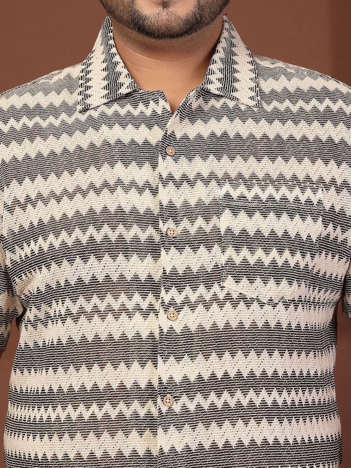 Plus Size Cuban Collar Crochet Resist Shirt