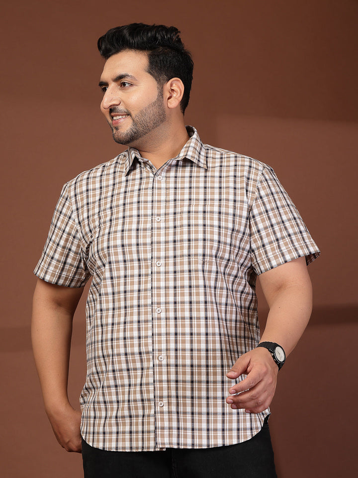 Plus Size Men Opaque Checked Casual Shirt