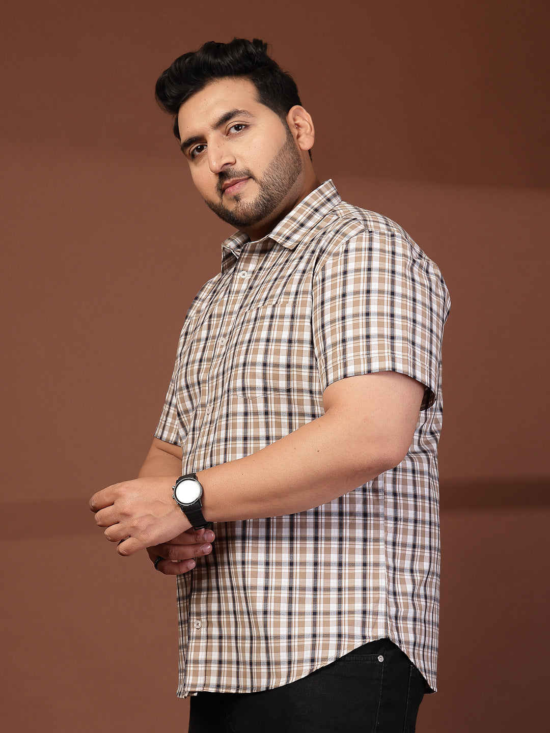Plus Size Men Opaque Checked Casual Shirt