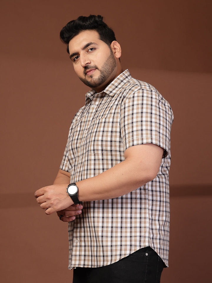 Plus Size Men Opaque Checked Casual Shirt