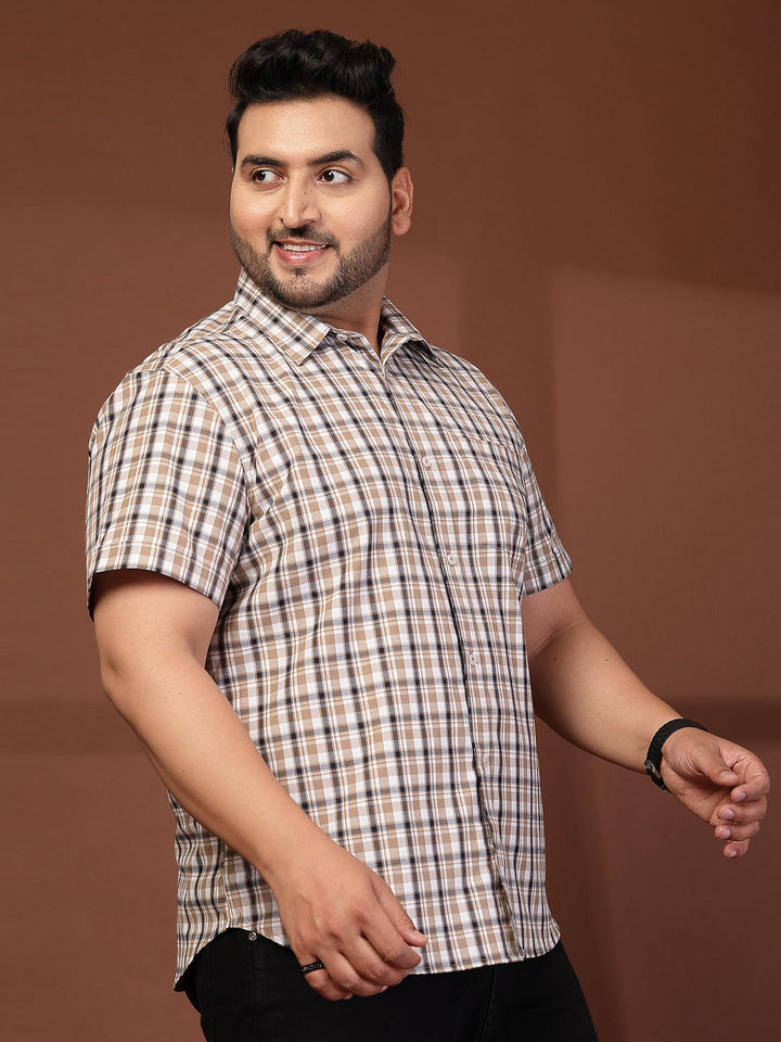Plus Size Men Opaque Checked Casual Shirt
