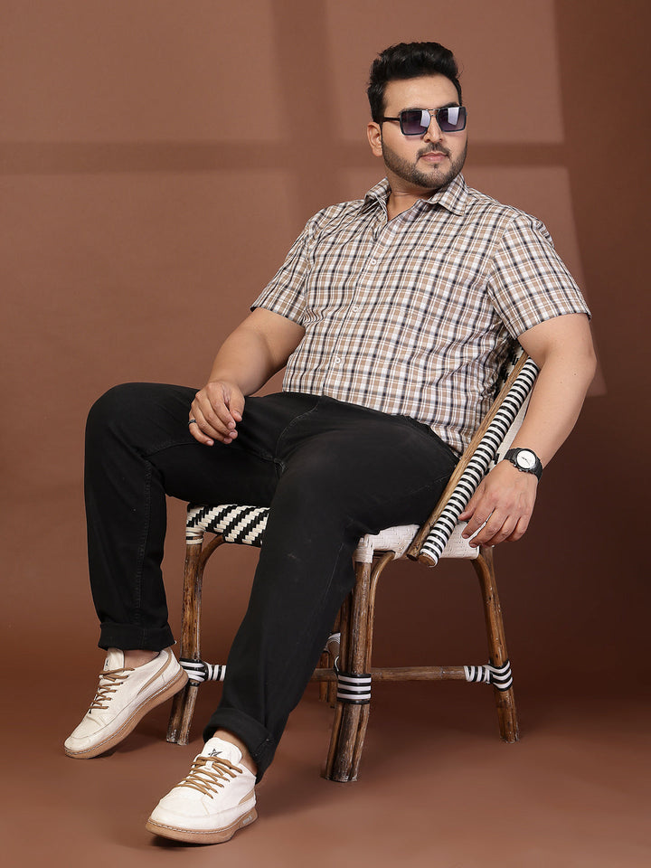 Plus Size Men Opaque Checked Casual Shirt