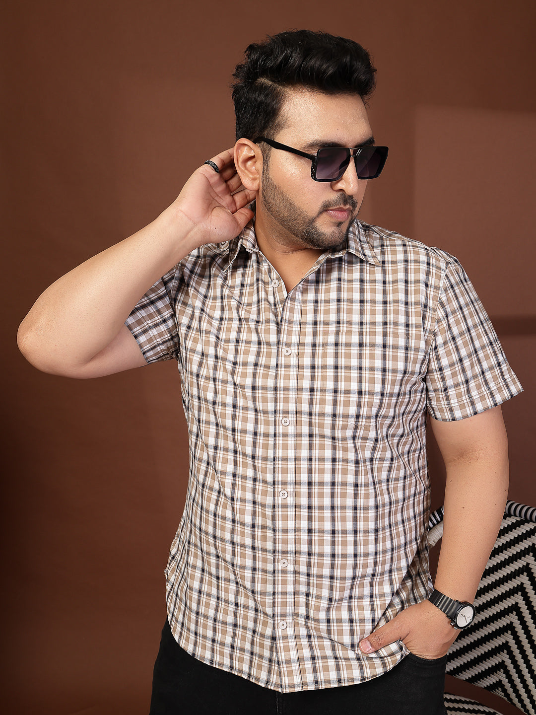 Plus Size Men Opaque Checked Casual Shirt