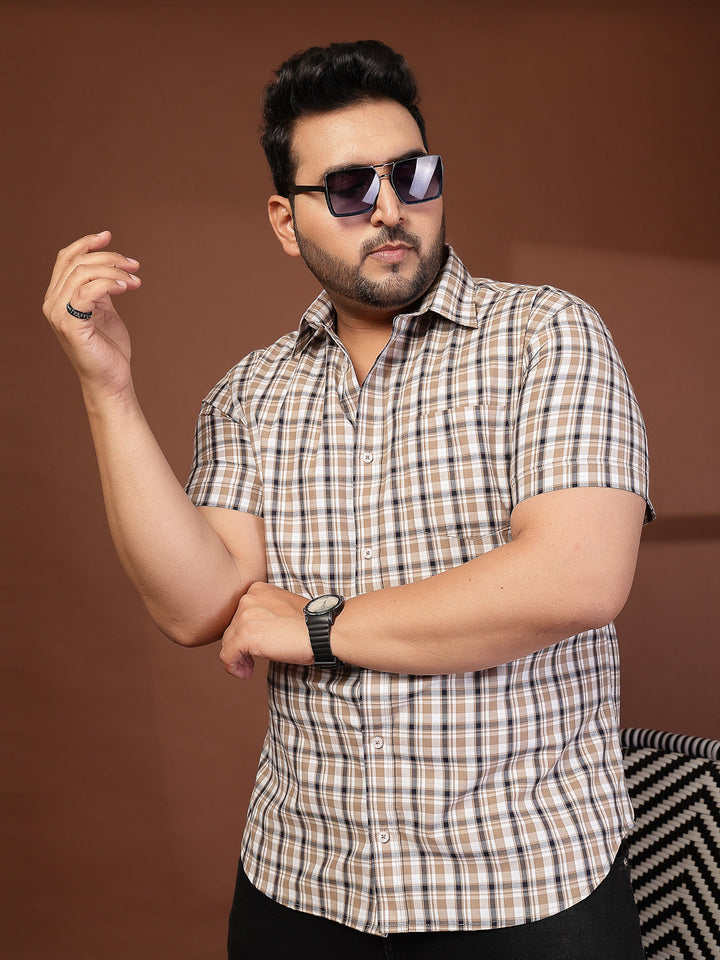 Plus Size Men Opaque Checked Casual Shirt