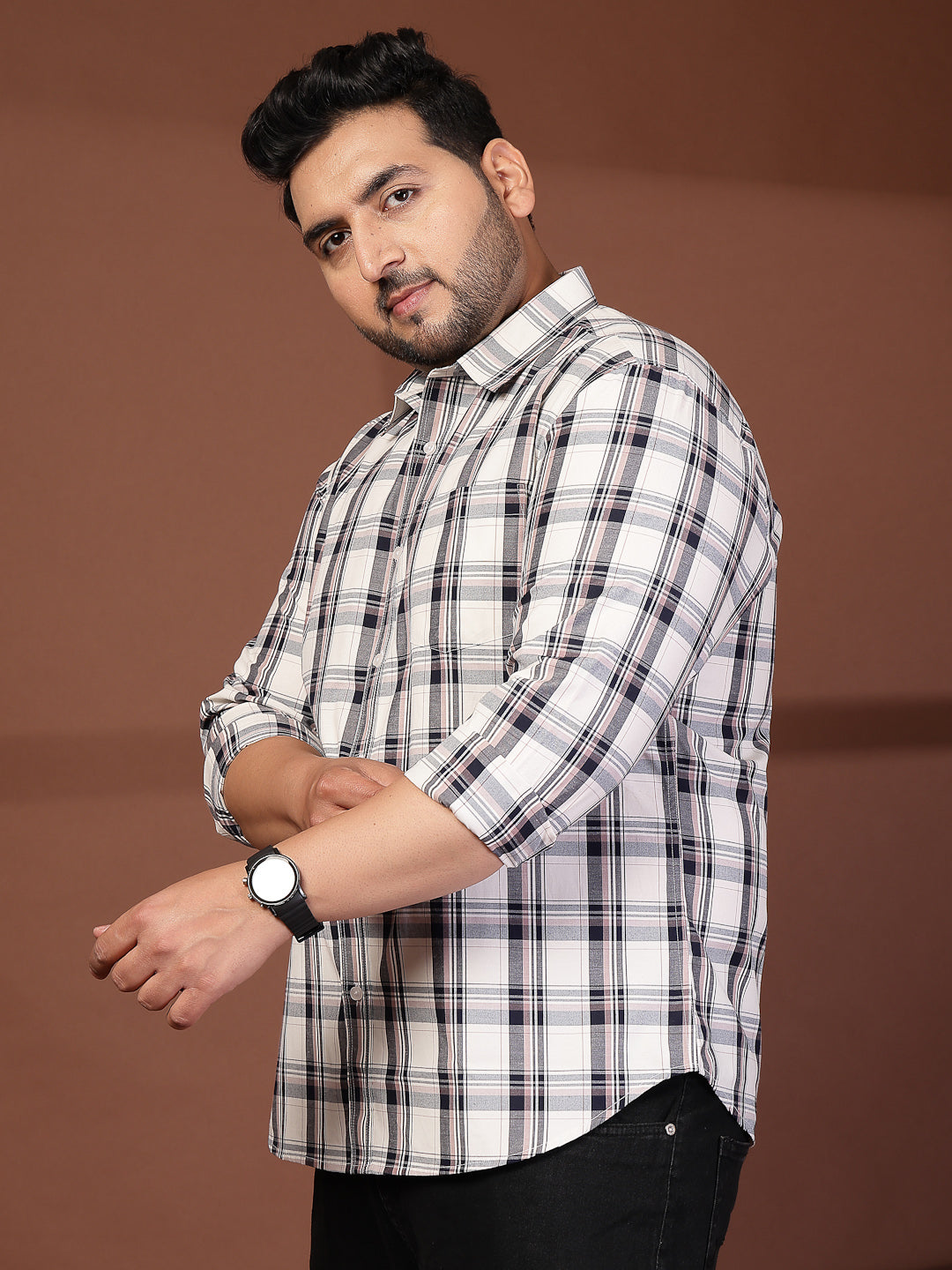 Plus Size Men Striped Polo Collar Cotton T-shirt