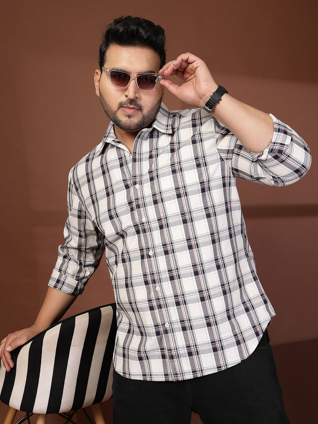 Plus Size Men Striped Polo Collar Cotton T-shirt