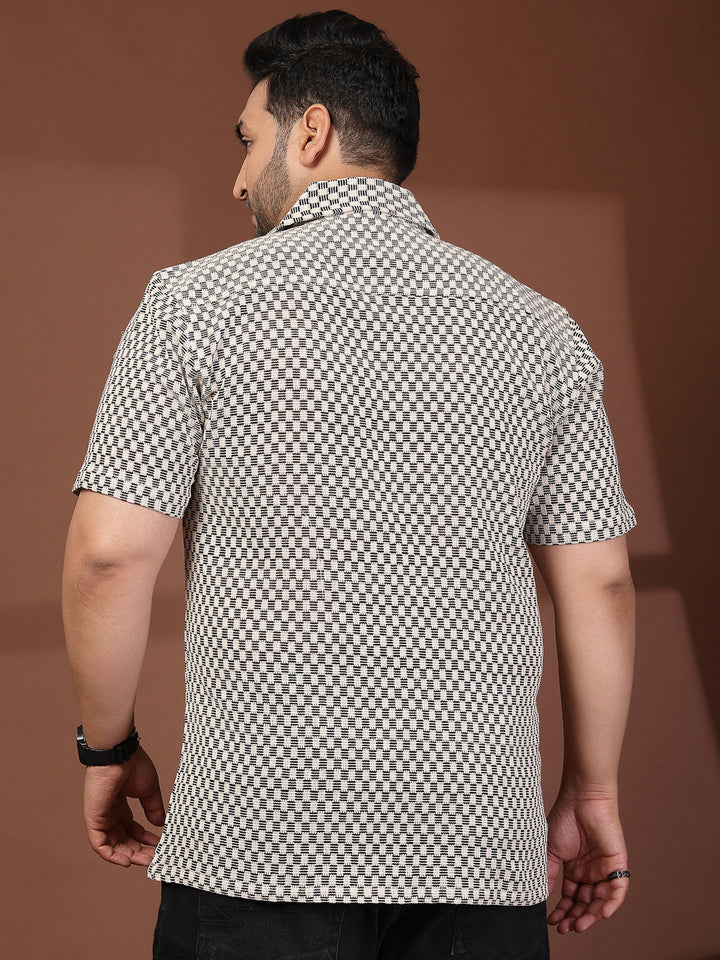Plus Size Cuban Collar Crochet Resist Shirt