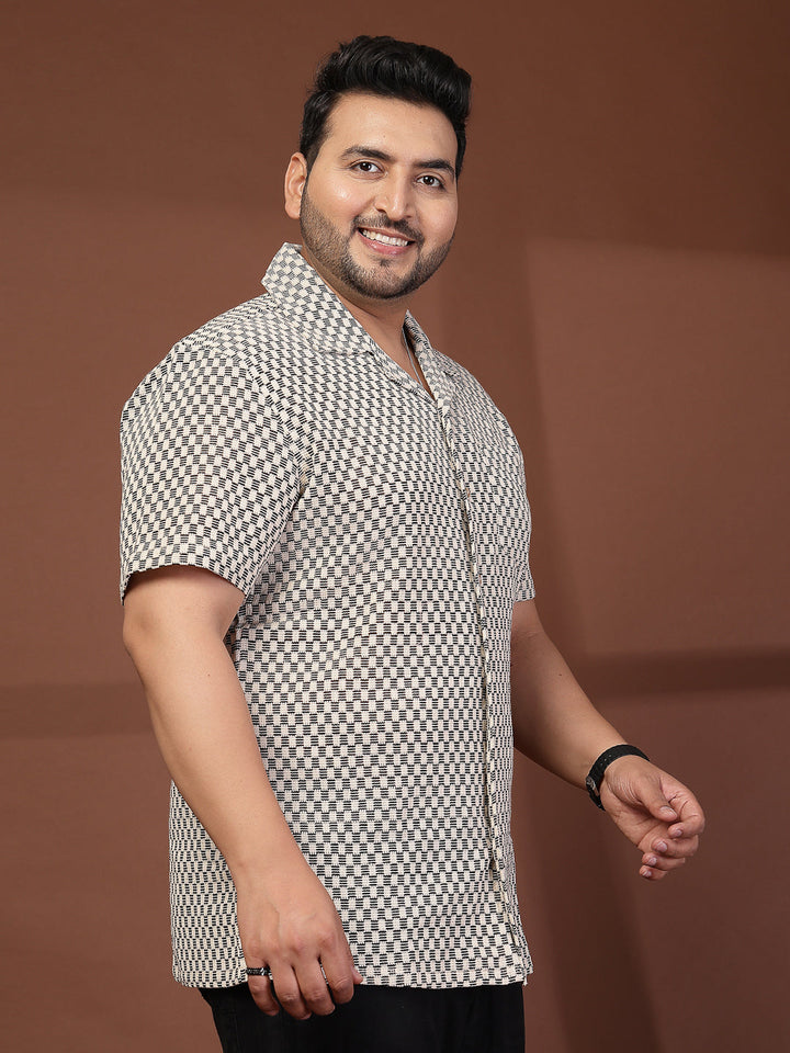 Plus Size Cuban Collar Crochet Resist Shirt