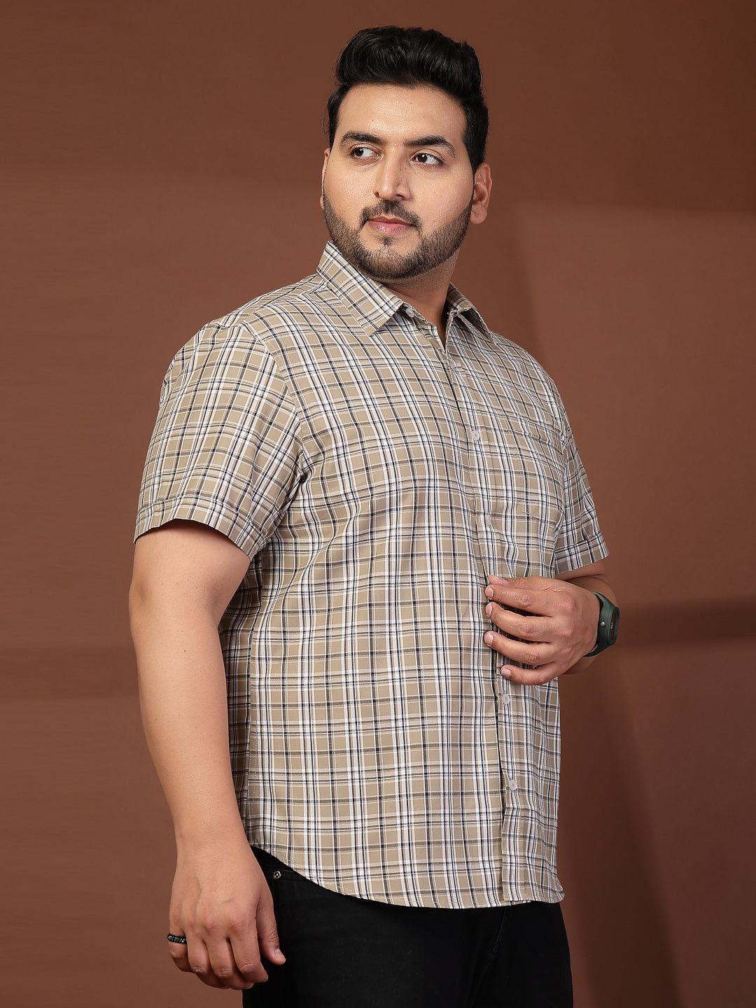 Plus Size Men Opaque Checked Casual Shirt
