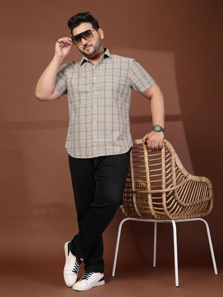 Plus Size Men Opaque Checked Casual Shirt