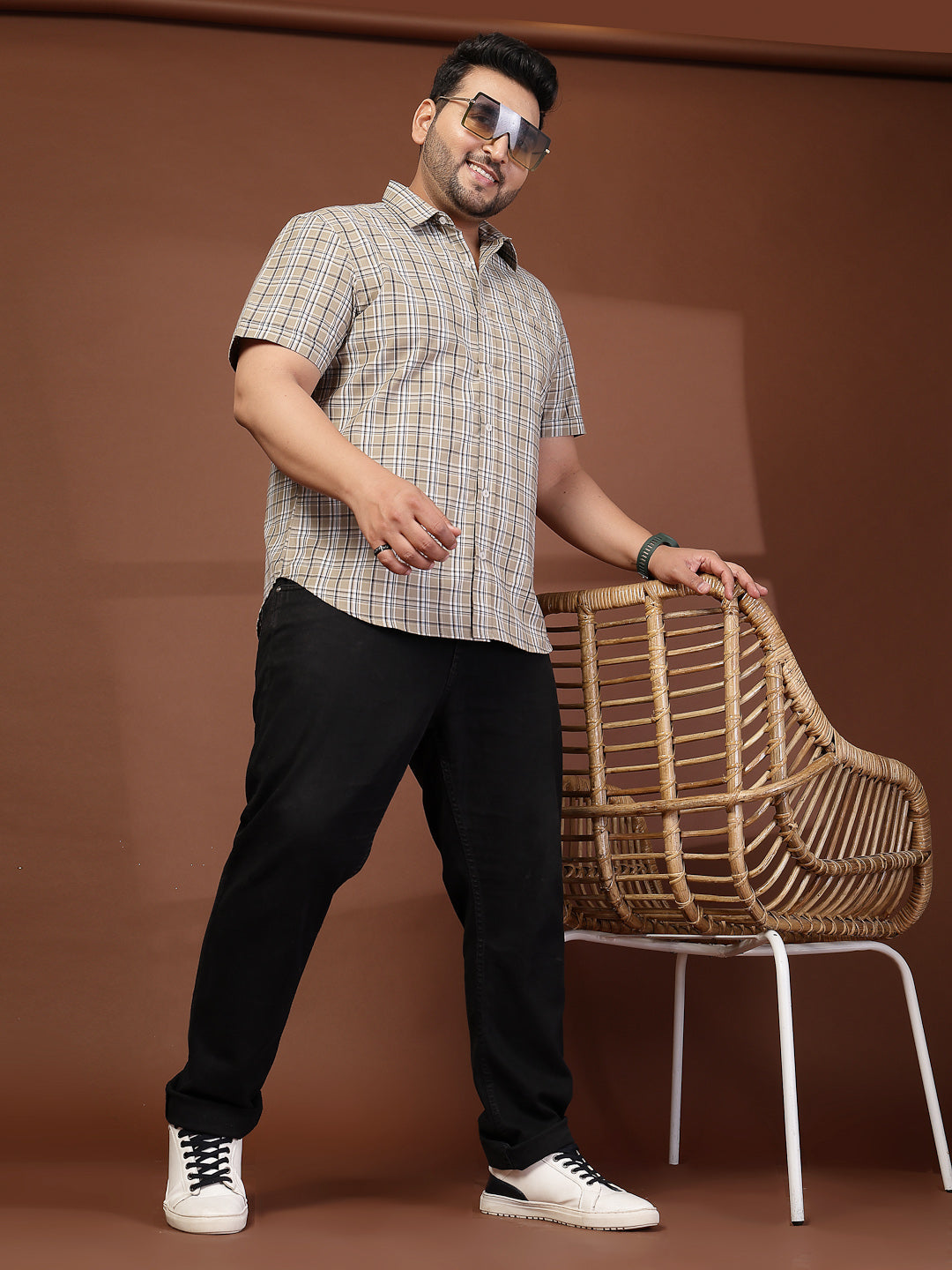 Plus Size Men Opaque Checked Casual Shirt