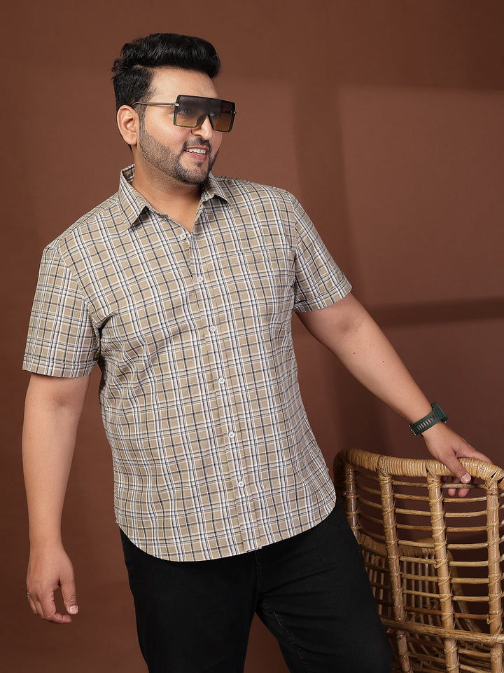 Plus Size Men Opaque Checked Casual Shirt