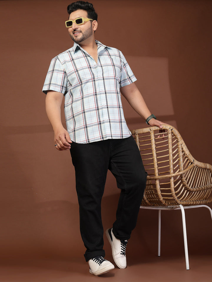 Plus Size Men Opaque Checked Casual Shirt
