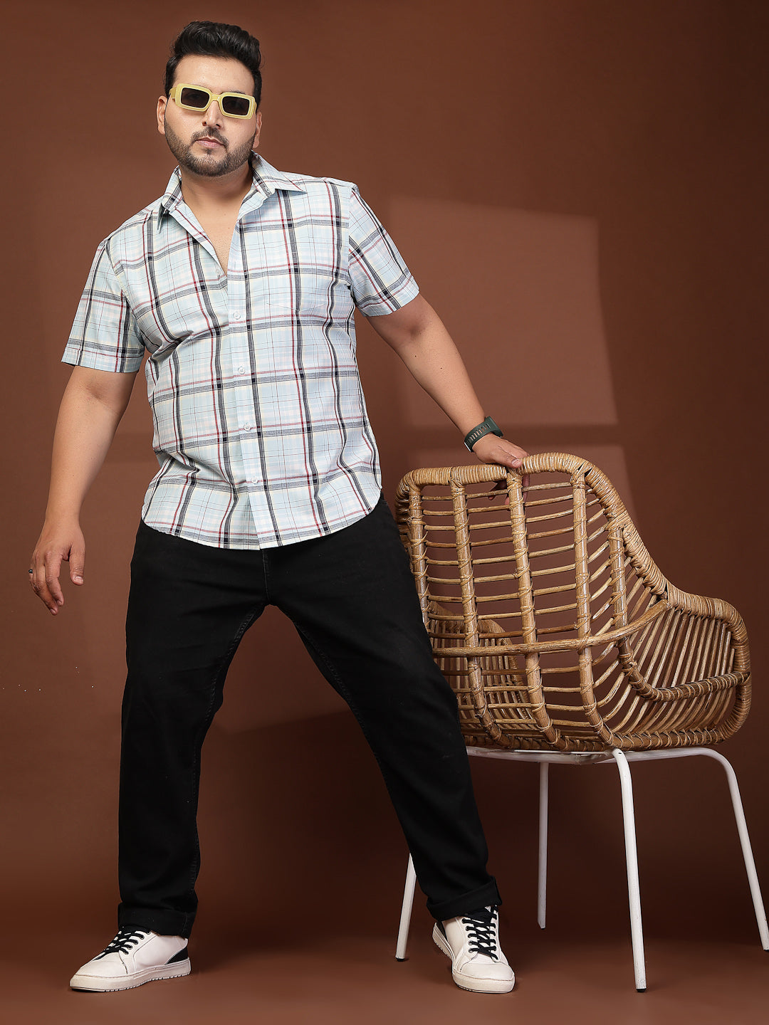 Plus Size Men Opaque Checked Casual Shirt