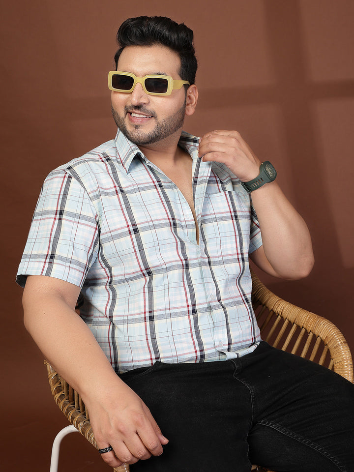 Plus Size Men Opaque Checked Casual Shirt