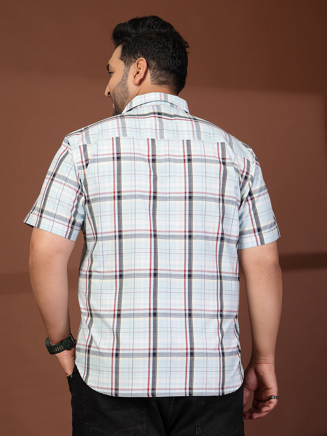 Plus Size Men Opaque Checked Casual Shirt