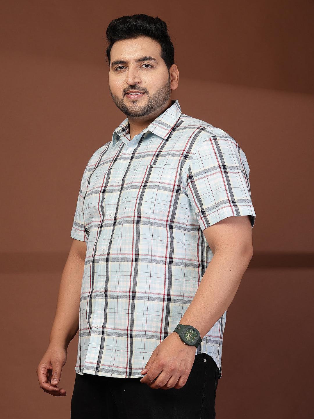 Plus Size Men Opaque Checked Casual Shirt