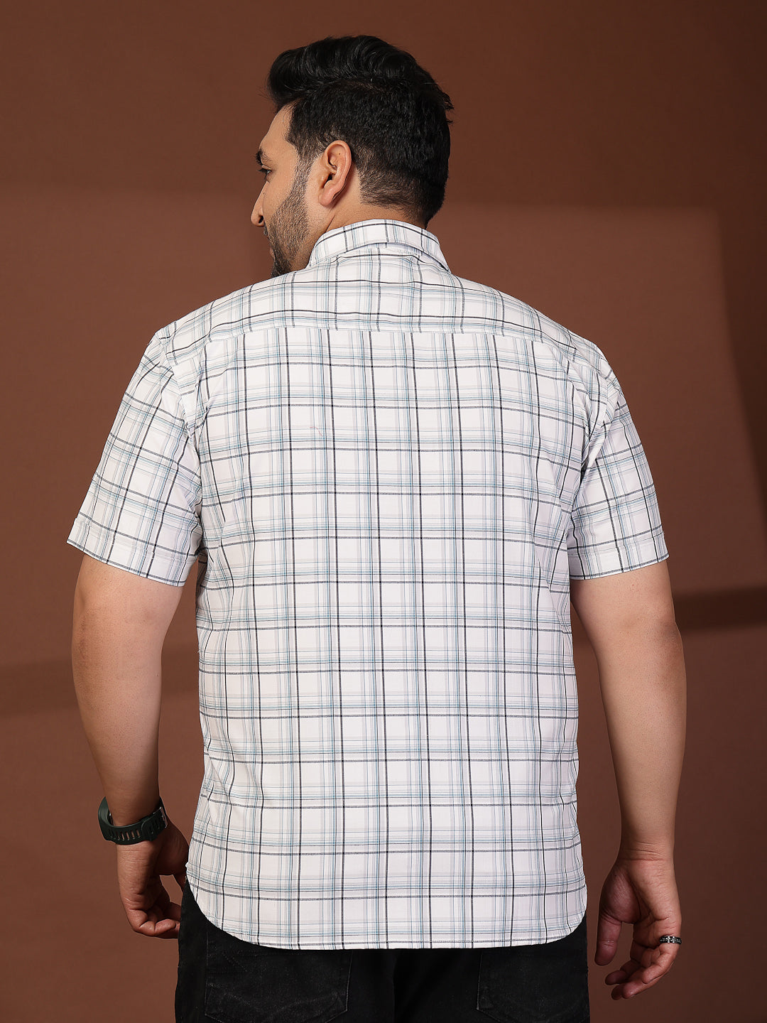 Plus Size Men Opaque Checked Casual Shirt