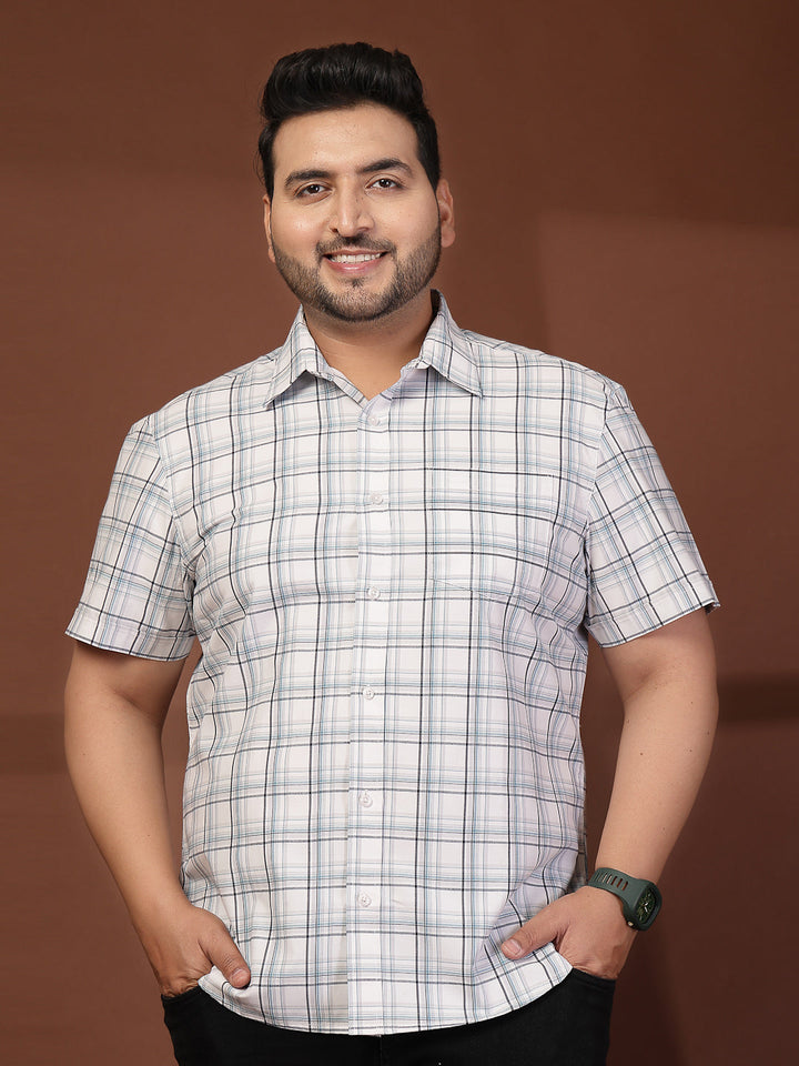 Plus Size Men Opaque Checked Casual Shirt