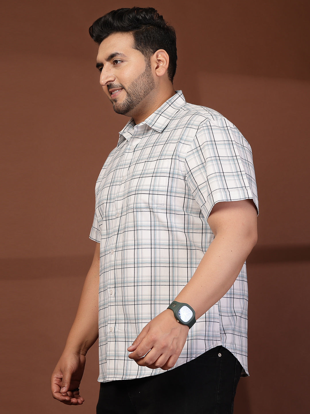 Plus Size Men Opaque Checked Casual Shirt