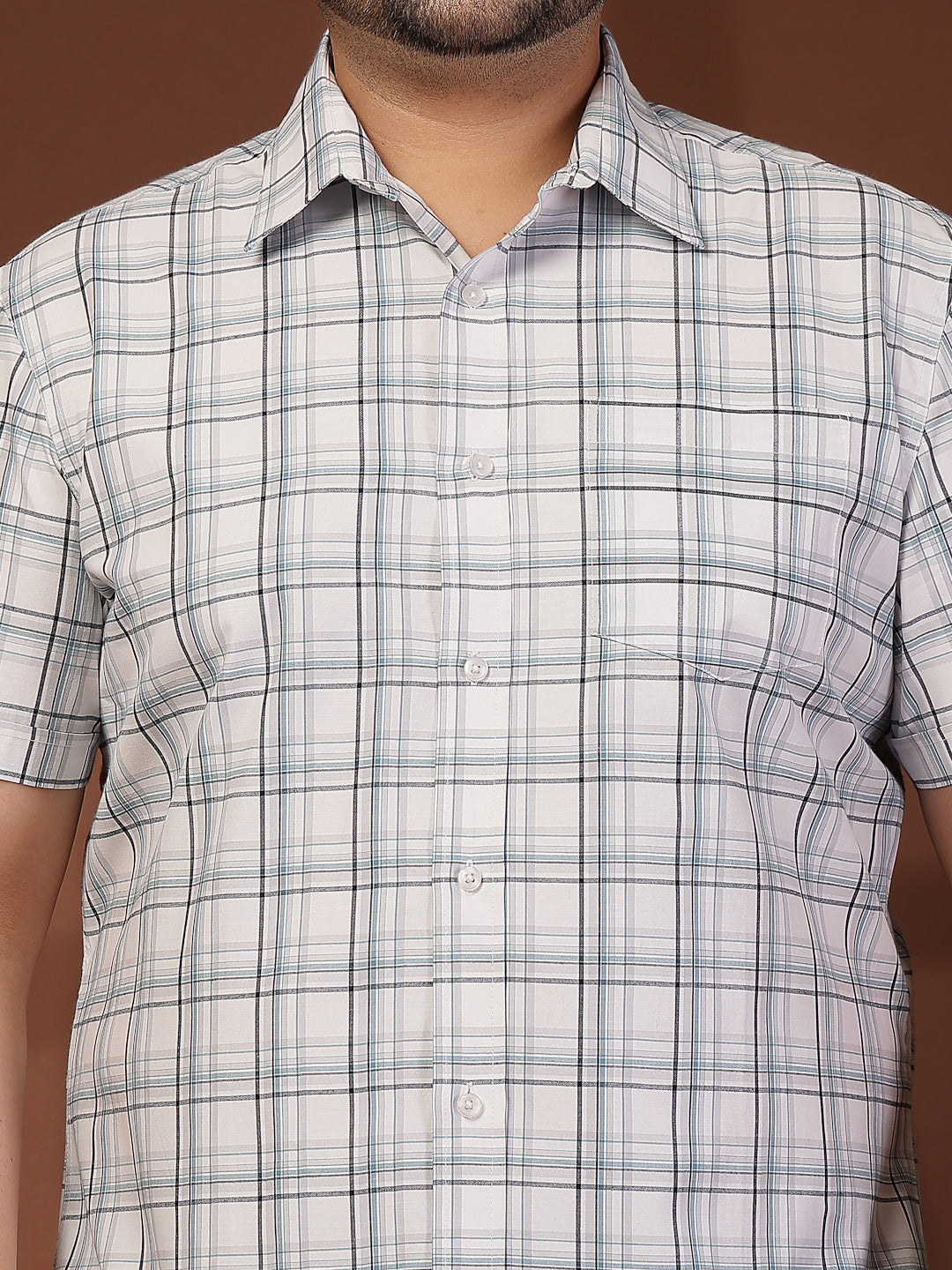 Plus Size Men Opaque Checked Casual Shirt