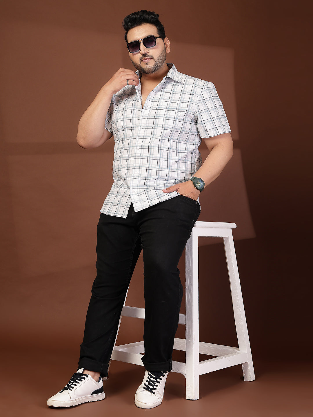 Plus Size Men Opaque Checked Casual Shirt