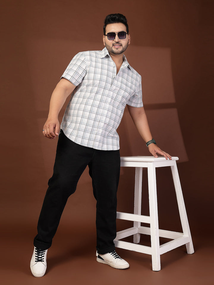 Plus Size Men Opaque Checked Casual Shirt