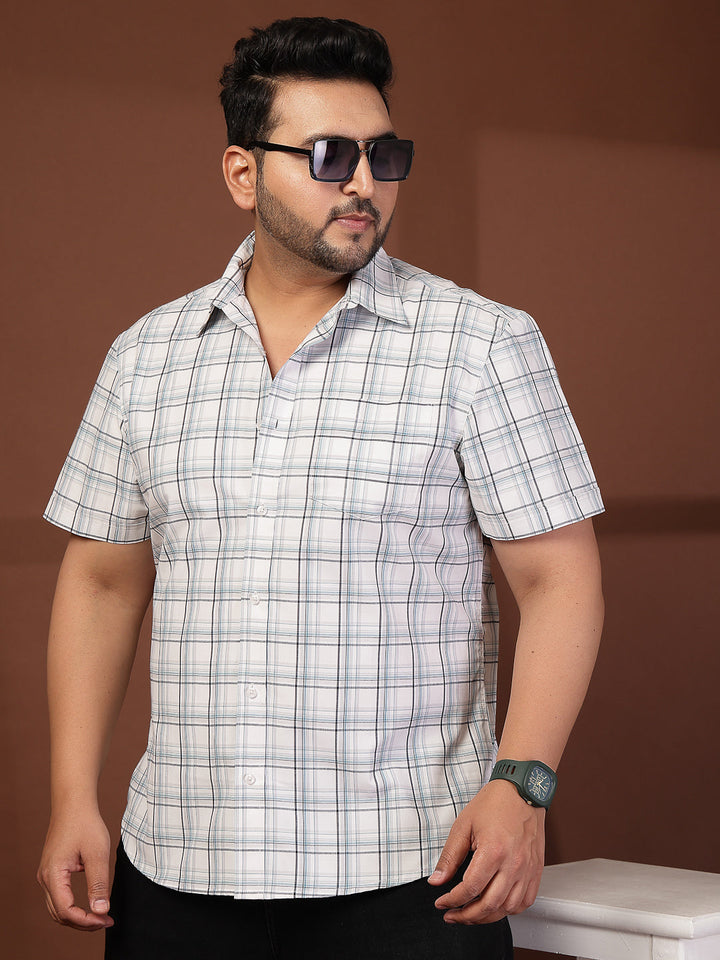 Plus Size Men Opaque Checked Casual Shirt