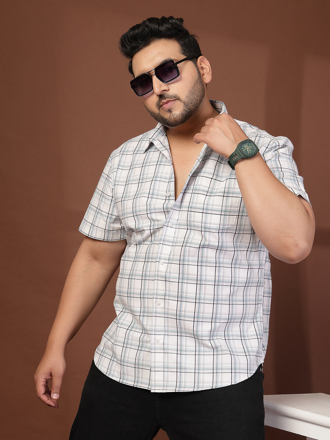 Plus Size Men Opaque Checked Casual Shirt