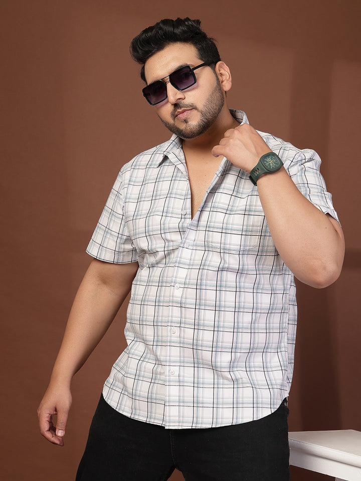 Plus Size Men Opaque Checked Casual Shirt