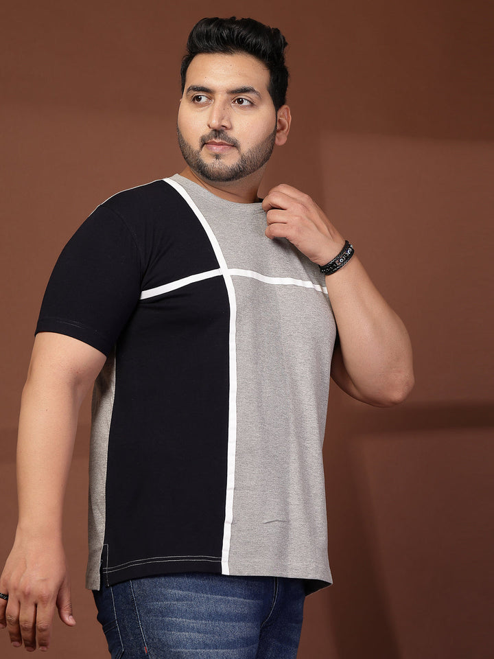 Plus Size Men Colourblocked T-shirt
