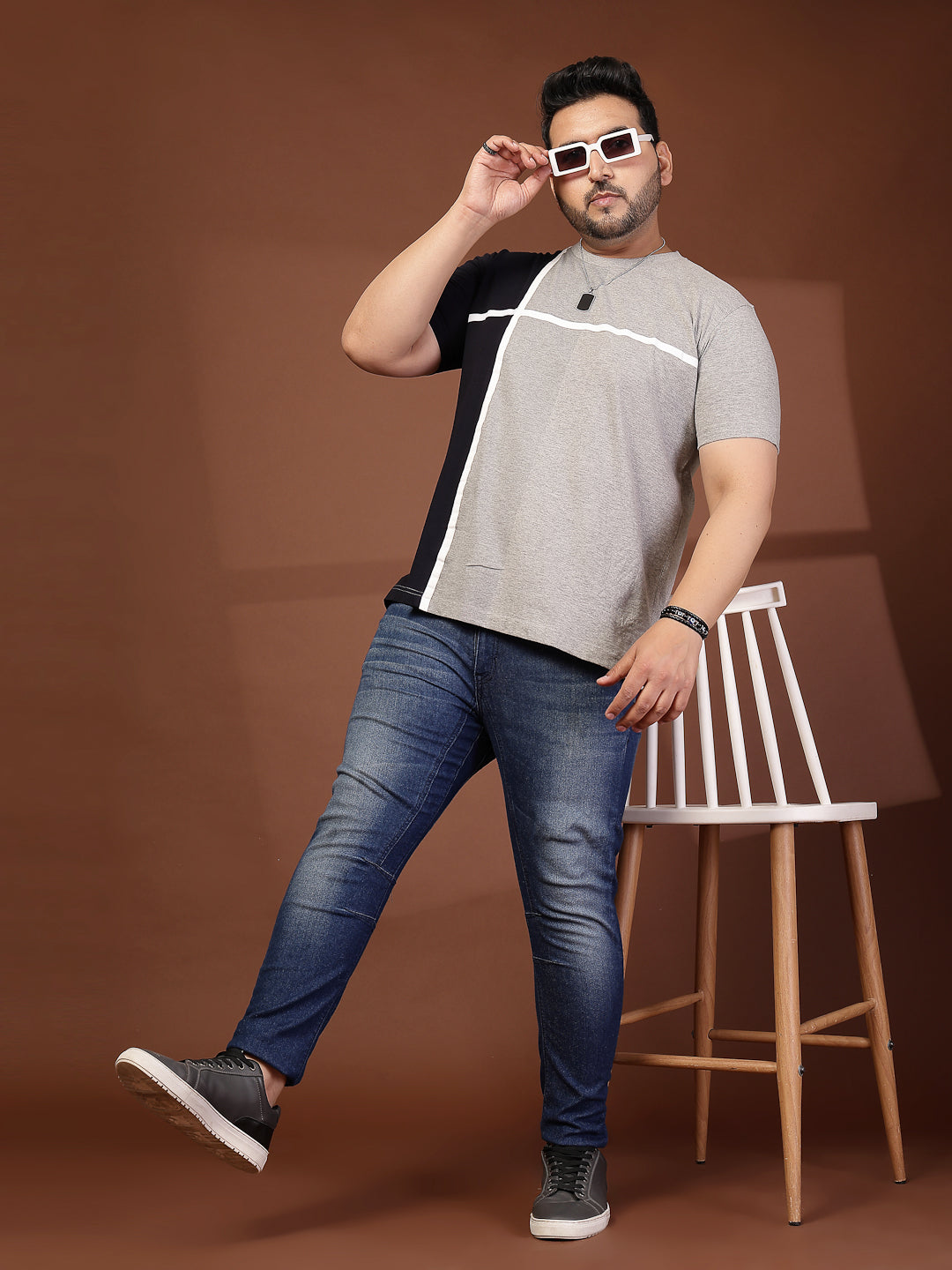 Plus Size Men Colourblocked T-shirt