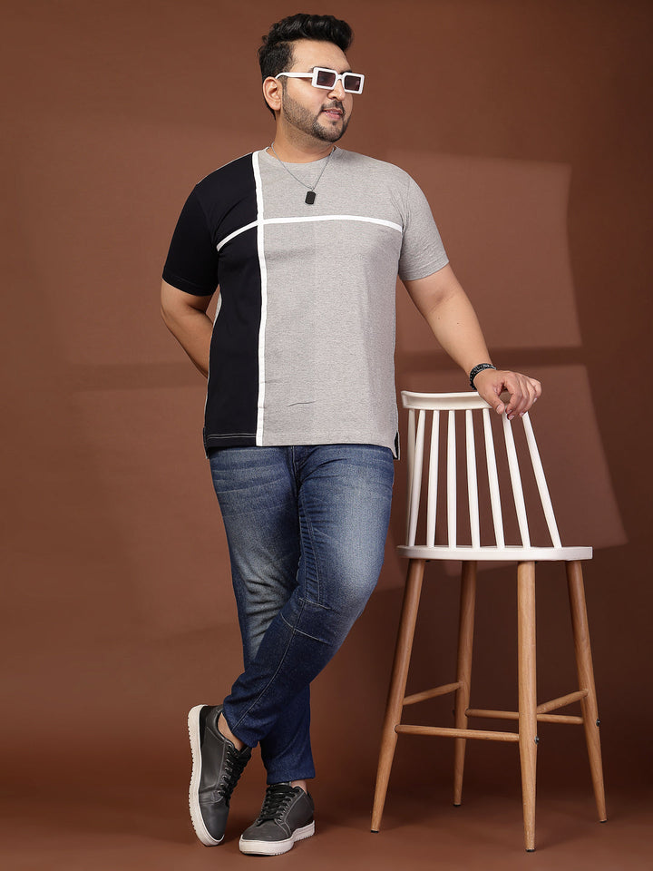 Plus Size Men Colourblocked T-shirt