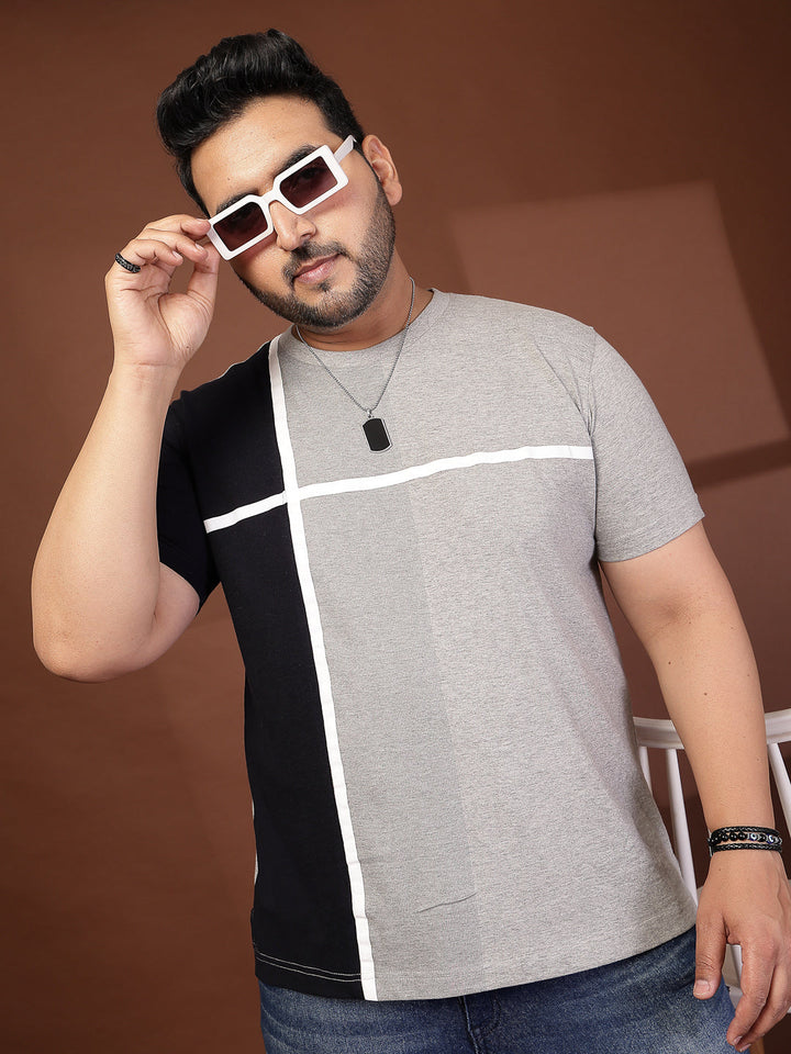 Plus Size Men Colourblocked T-shirt