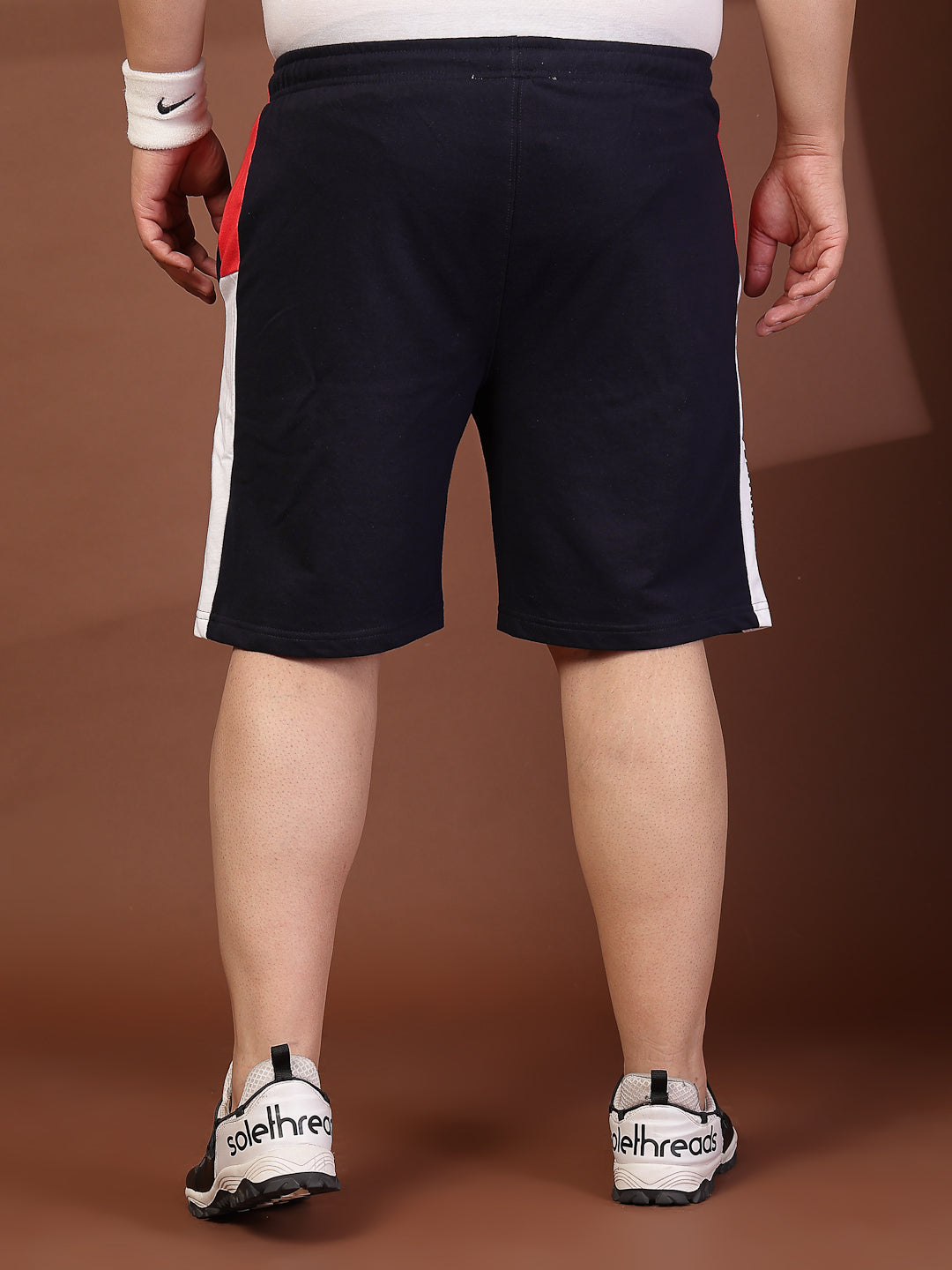 Plus Size Men Navy Typography Printed Mid-Rise Regular  Shorts