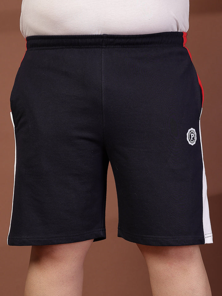 Plus Size Men Navy Typography Printed Mid-Rise Regular  Shorts