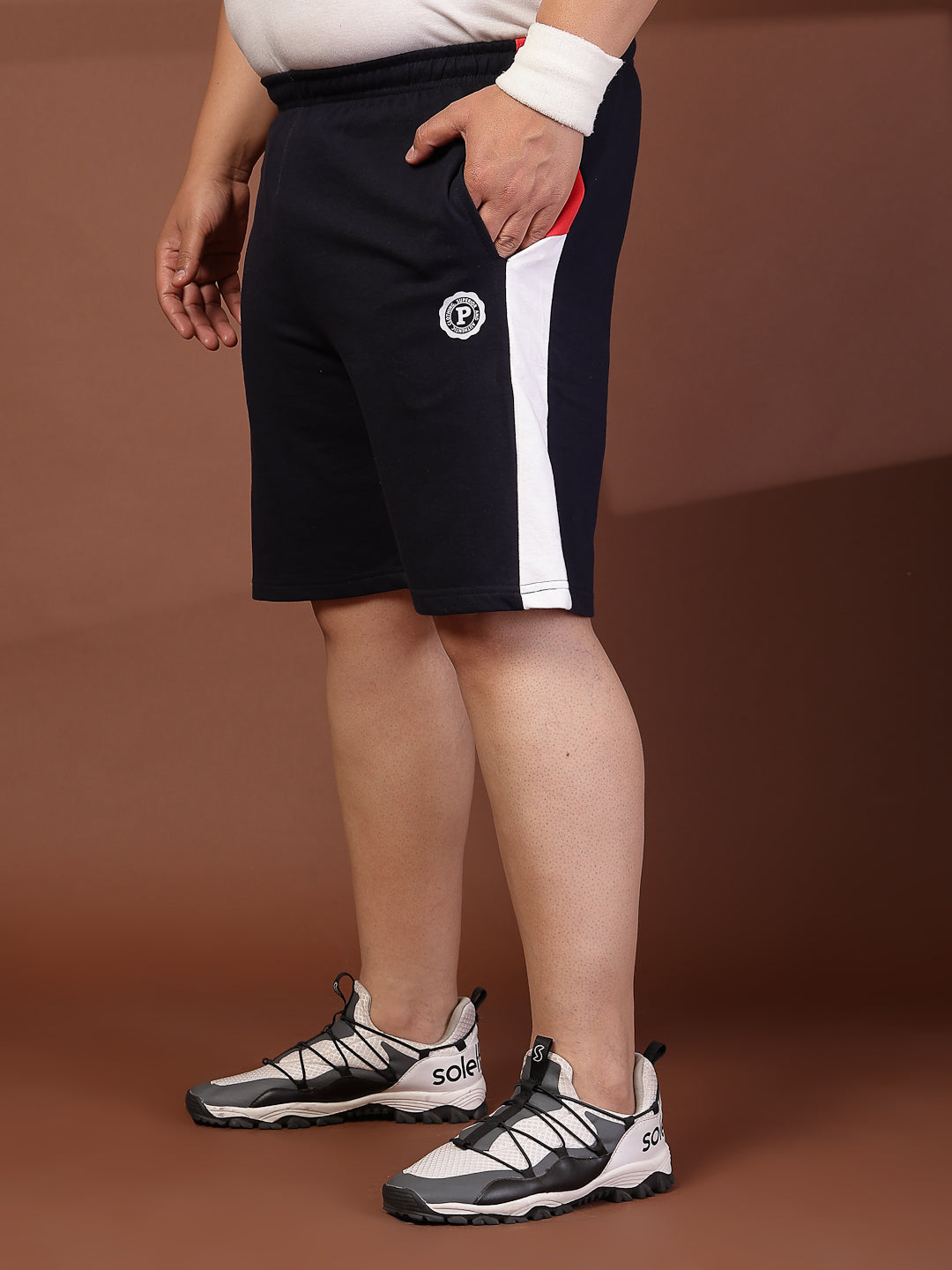 Plus Size Men Navy Typography Printed Mid-Rise Regular  Shorts