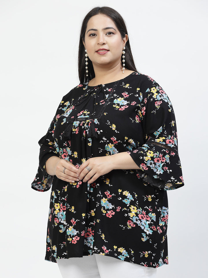 Plus Size Floral Print Bell Sleeve Top