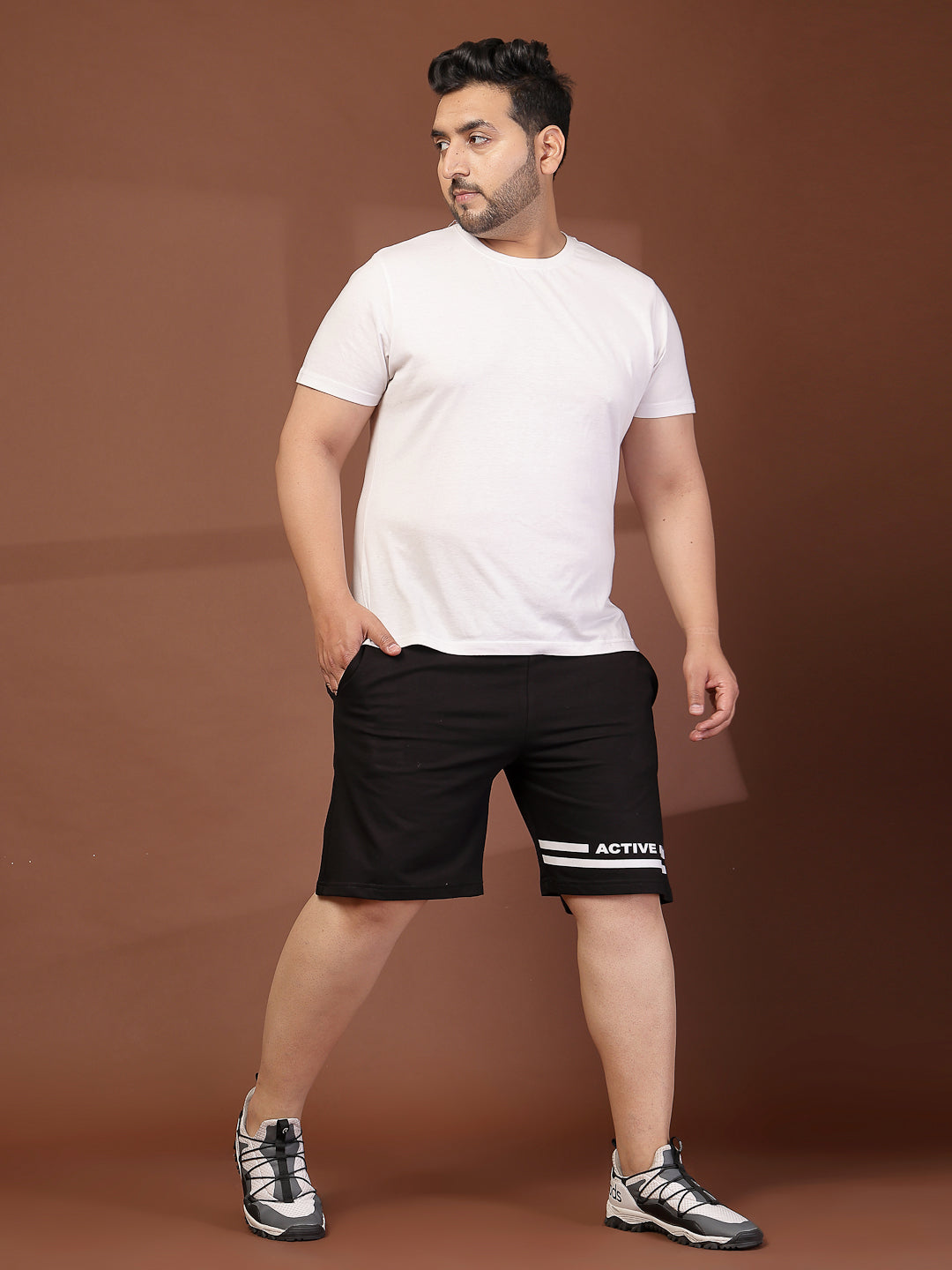 Plus Size Men Black Solid Regular Fit Regular Shorts