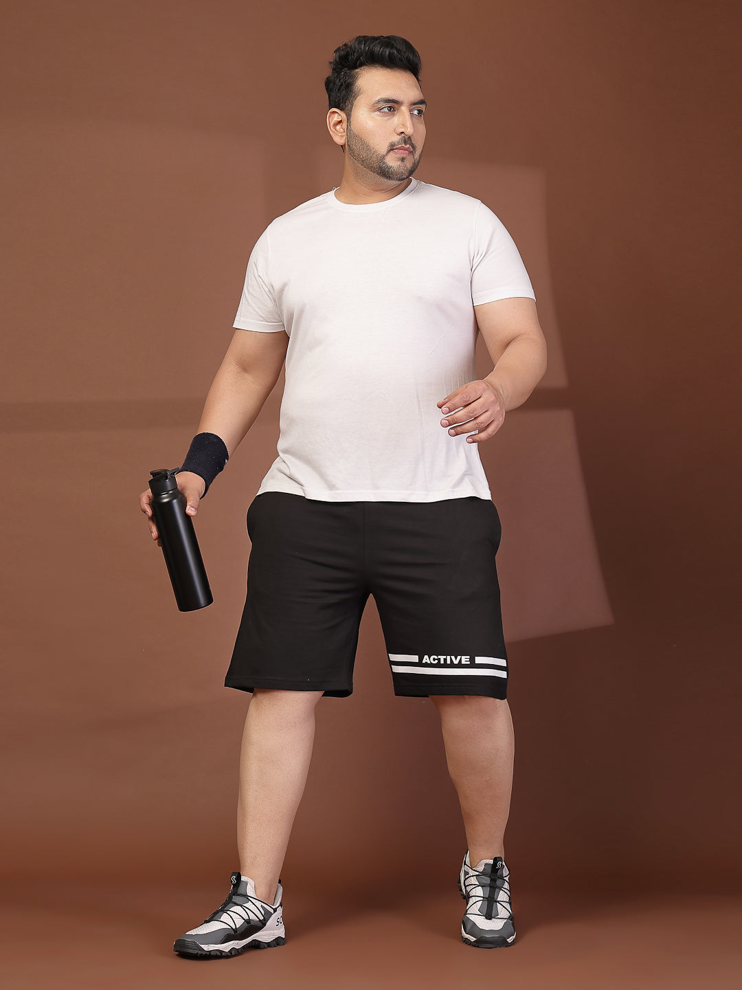 Plus Size Men Black Solid Regular Fit Regular Shorts