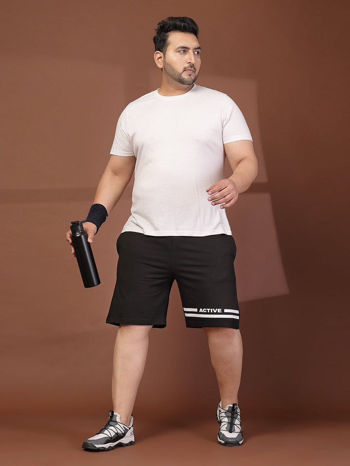 Plus Size Men Black Solid Regular Fit Regular Shorts