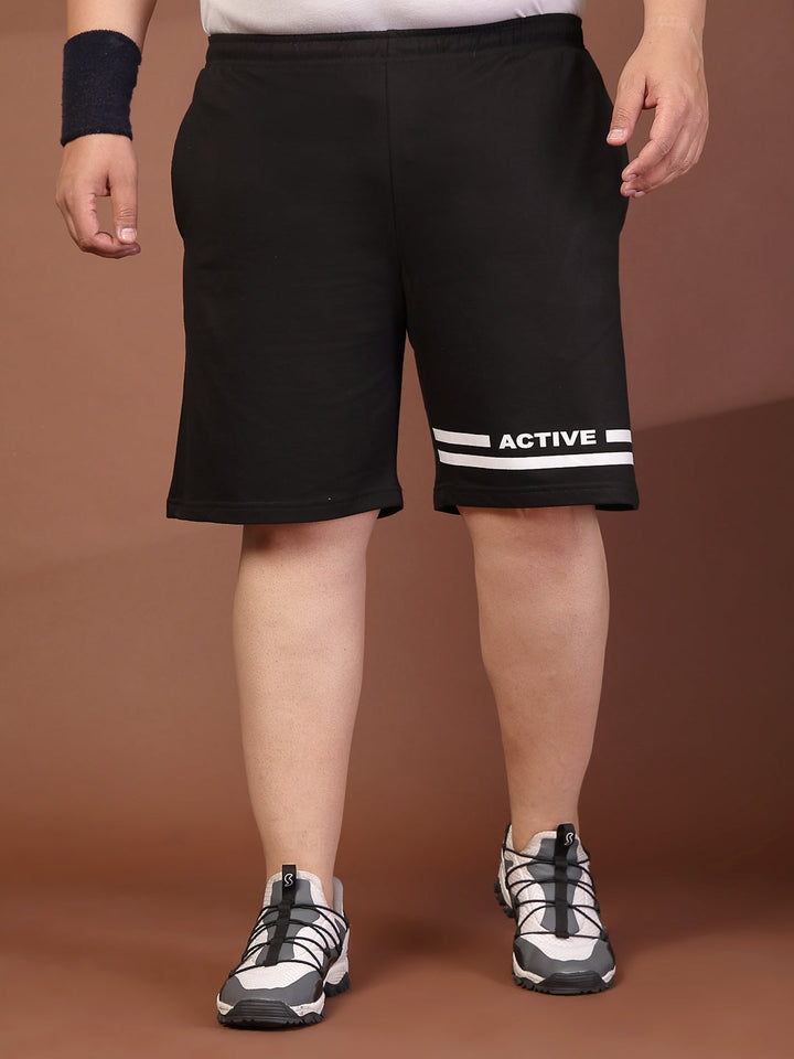 Plus Size Men Black Solid Regular Fit Regular Shorts