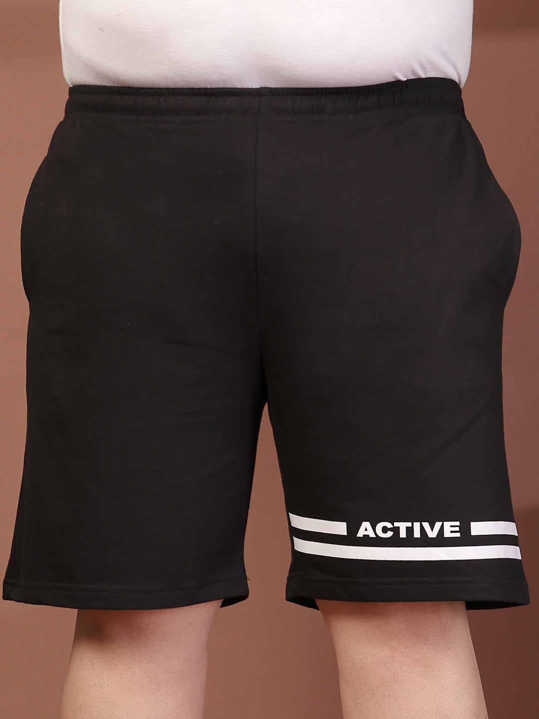 Plus Size Men Black Solid Regular Fit Regular Shorts