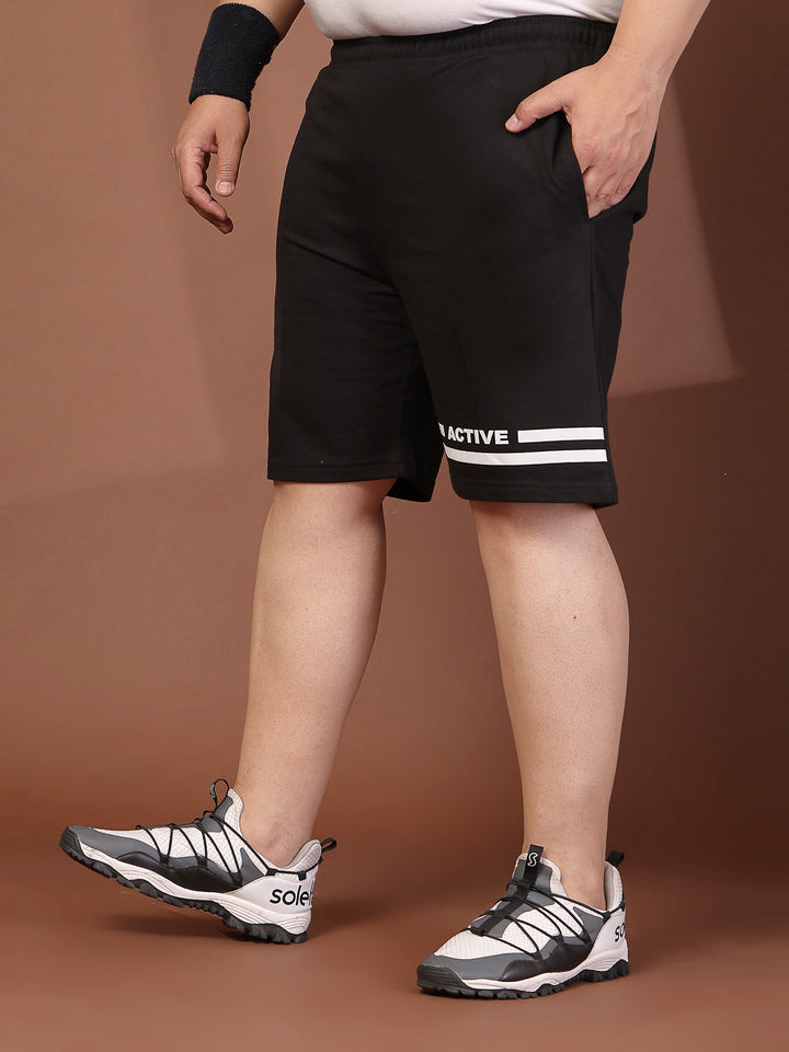 Plus Size Men Black Solid Regular Fit Regular Shorts