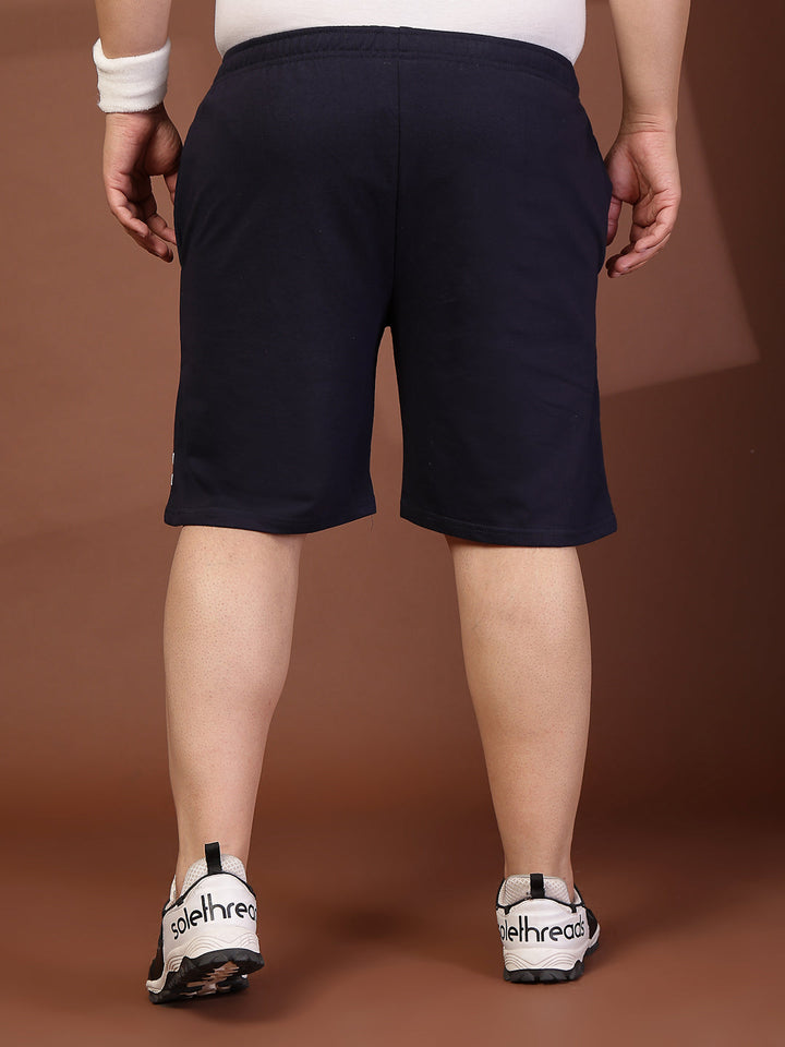 Plus Size Men Navy Blue Solid Regular Fit Regular Shorts
