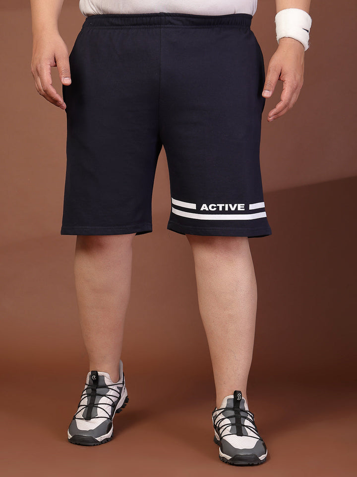 Plus Size Men Navy Blue Solid Regular Fit Regular Shorts