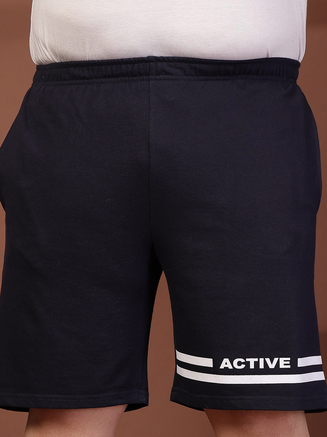 Plus Size Men Navy Blue Solid Regular Fit Regular Shorts